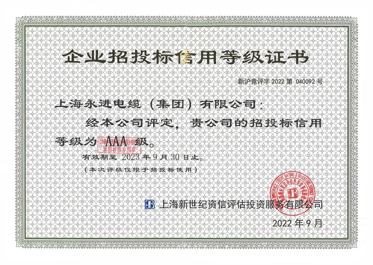 企業(yè)招投標(biāo)信用等級證書